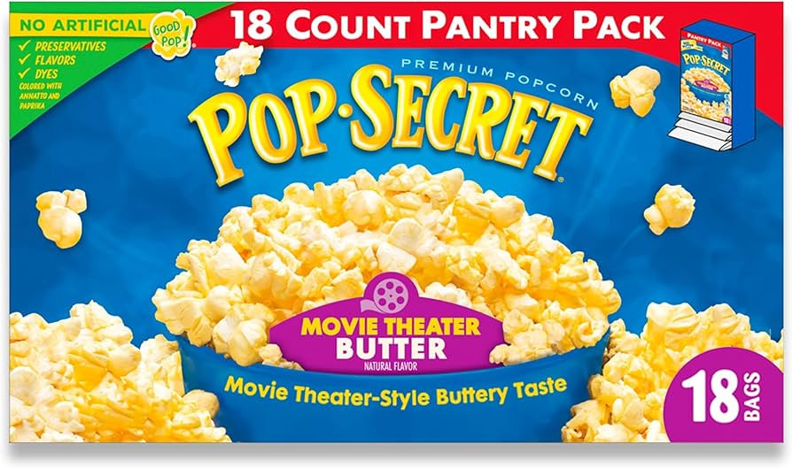 Pop Secret Popcorn, Movie Theater Butter, 3.0 Ounce Microwave Bags, 18 Count Box | Amazon (US)