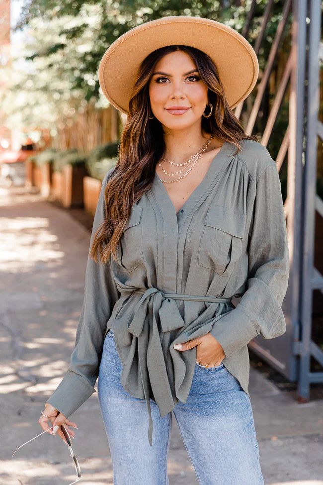 Disappearing Act Olive Utility Blouse | The Pink Lily Boutique