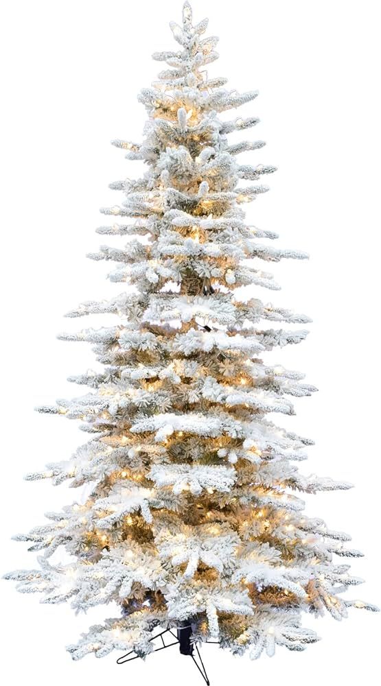 Fraser Hill Farm 7.5-Ft. Pre-Lit Mountain Pine Snow Flocked Christmas Tree with Stand, Artificial... | Amazon (US)