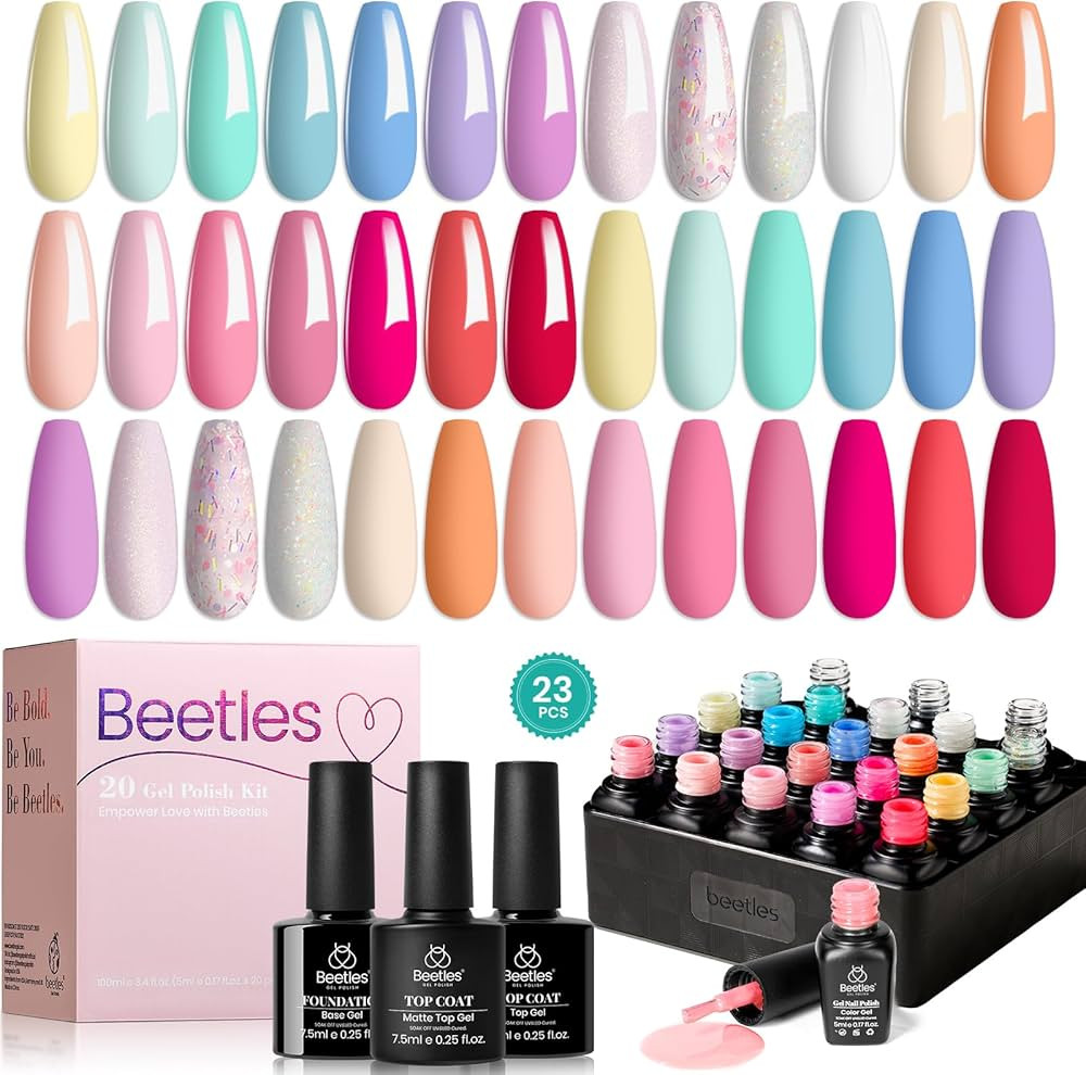 Beetles 23Pcs Gel Nail Polish Set with Base Gel Top Coat Summer Pastel Bright Neon Colors, 2024 S... | Amazon (US)