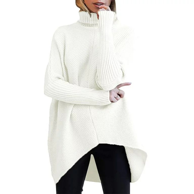 Fantaslook Oversized Turtleneck Sweater for Women Asymmetric Hem Pullover Sweaters Top | Walmart (US)