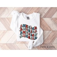 Retro America Sweatshirt, 4Th Of July Womens Shirt, Fourth Sweater, Independence Day, Usa, Patriotic | Etsy (US)