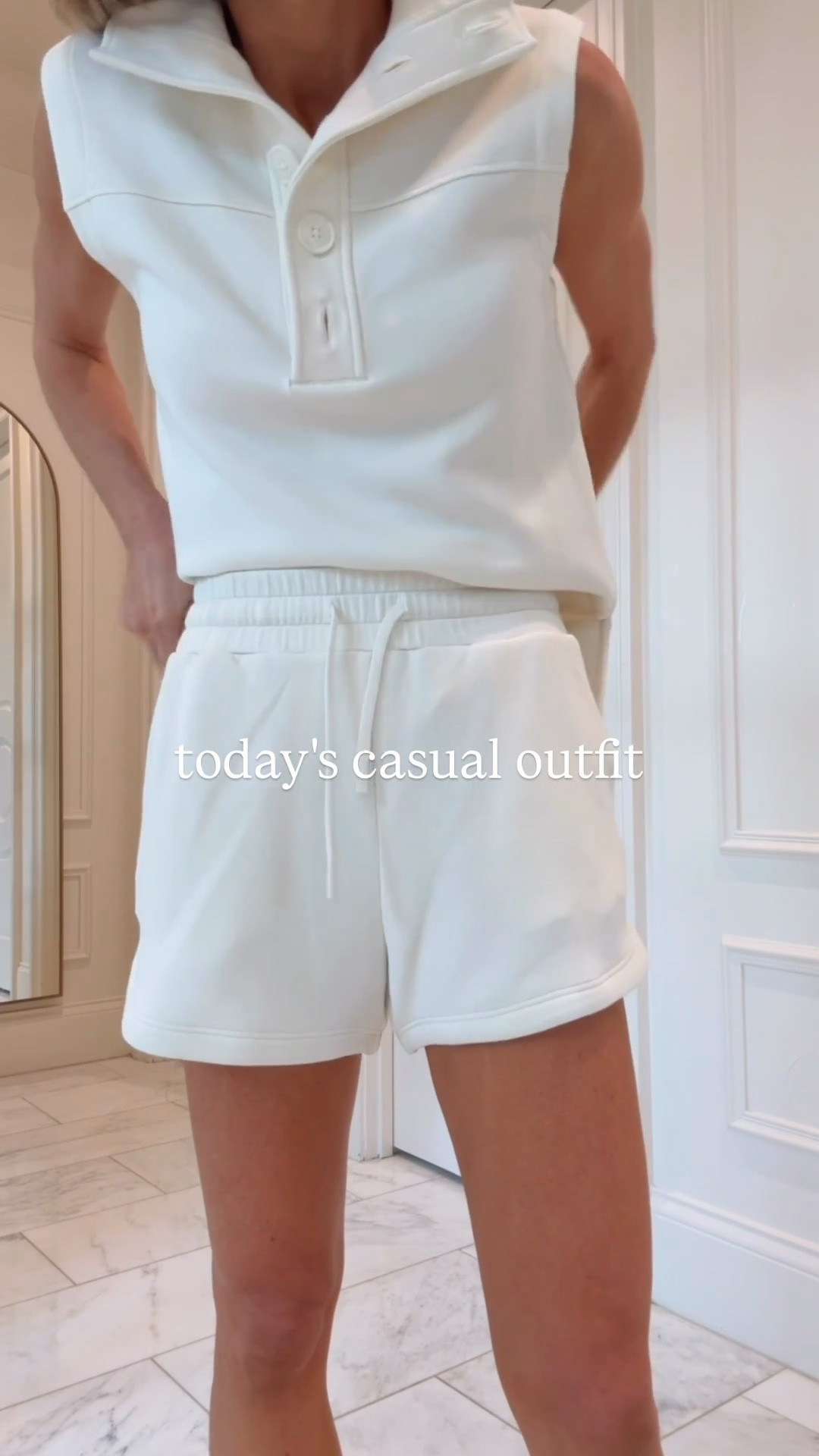 Casual summer outfit you'll wear on repeat. ☀️ Wearing a size small in both the top and shorts. I'm 5'7" for reference. 🤍

#LTKsummer
