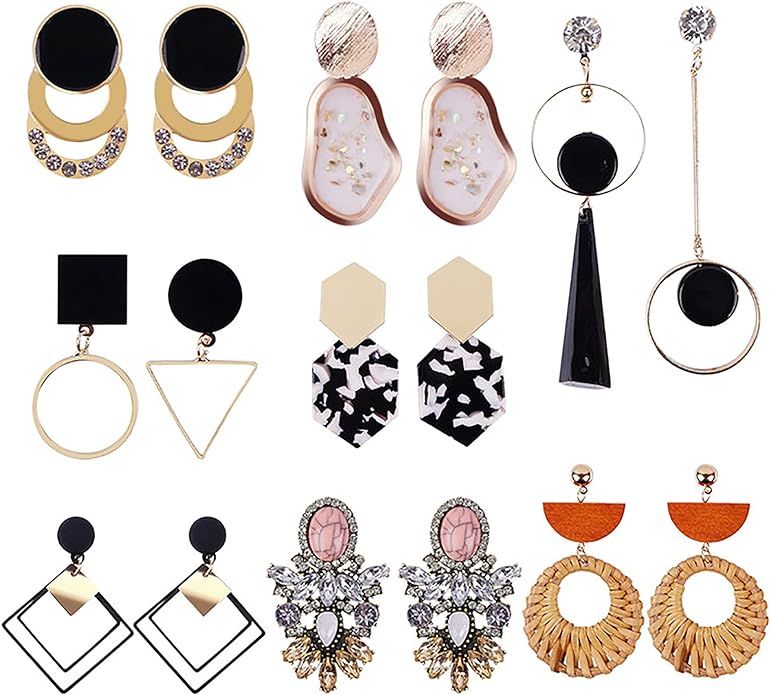 ABOJOY 8-15 Pairs Gold Statement Drop Dangle Earrings Metal Fashion Big Geometric Earrings Large ... | Amazon (US)