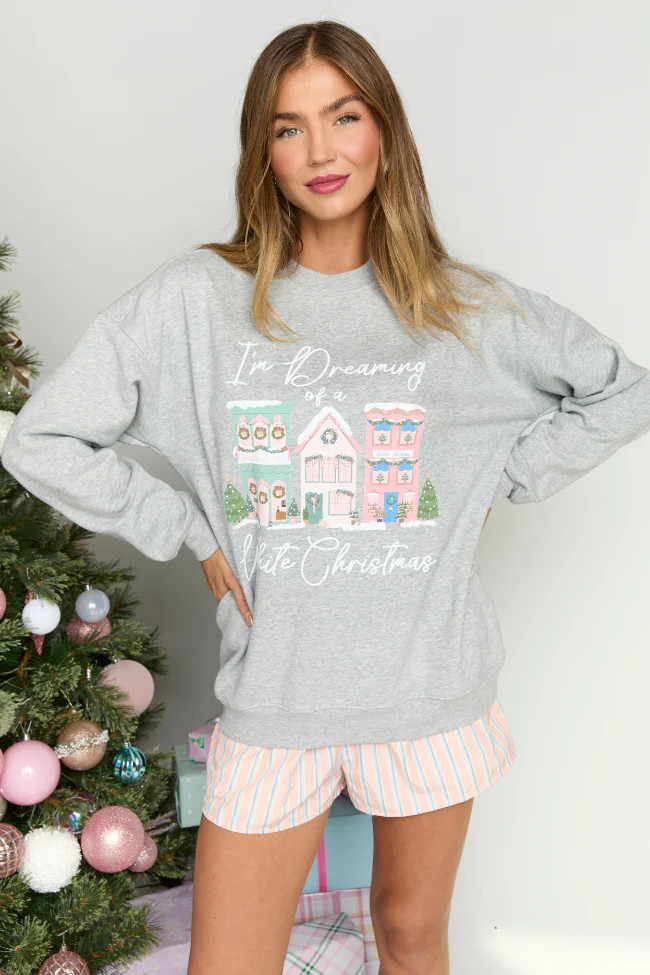 Christmas Village Light Grey Graphic Sweatshirt | Pink Lily