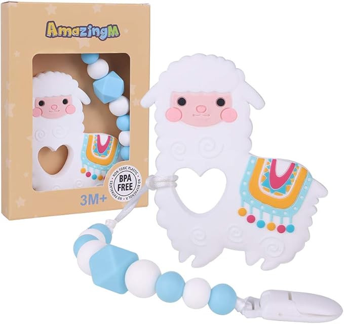 AmazingM Llama Teething Pain Relief Toy with Pacifier Clip,Food Grade BPA Free Silicone Teether,F... | Amazon (US)