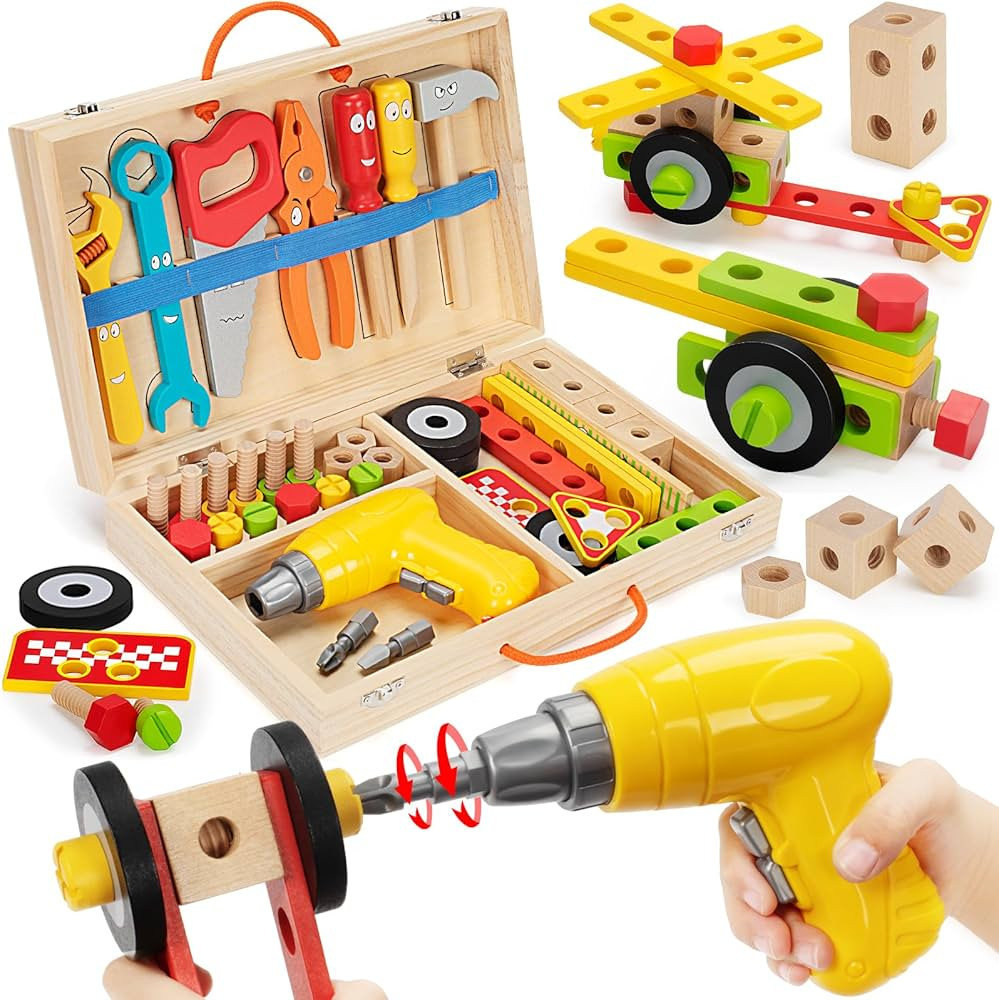 Kids Tool Set Toy with Drill, Stem Montessori Toys for 3 4 5 Years Old Boy Girl, 44 Pcs Wooden To... | Amazon (US)