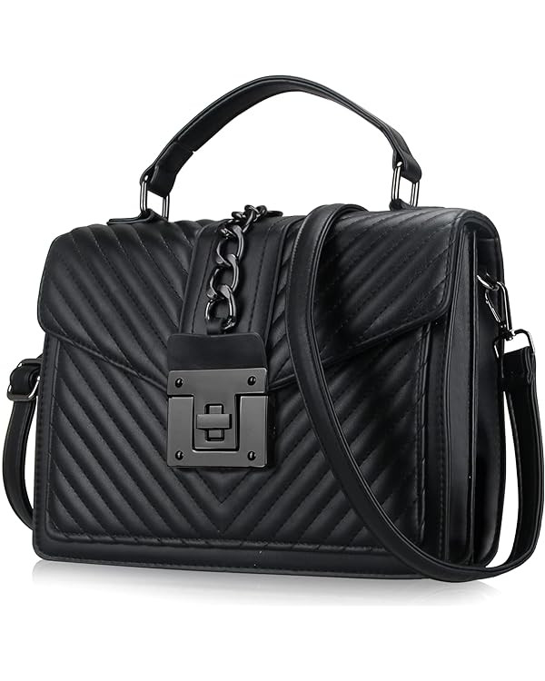 Top Handle Bag Quilted Crossbody Bags Trendy Designer Handbags for Women Black Leather Cross Body... | Amazon (US)