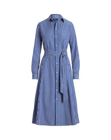 Polo Ralph Lauren Belted Striped Cotton Shirtdress Woman Midi dress Blue Size 0 Cotton | YOOX (US)