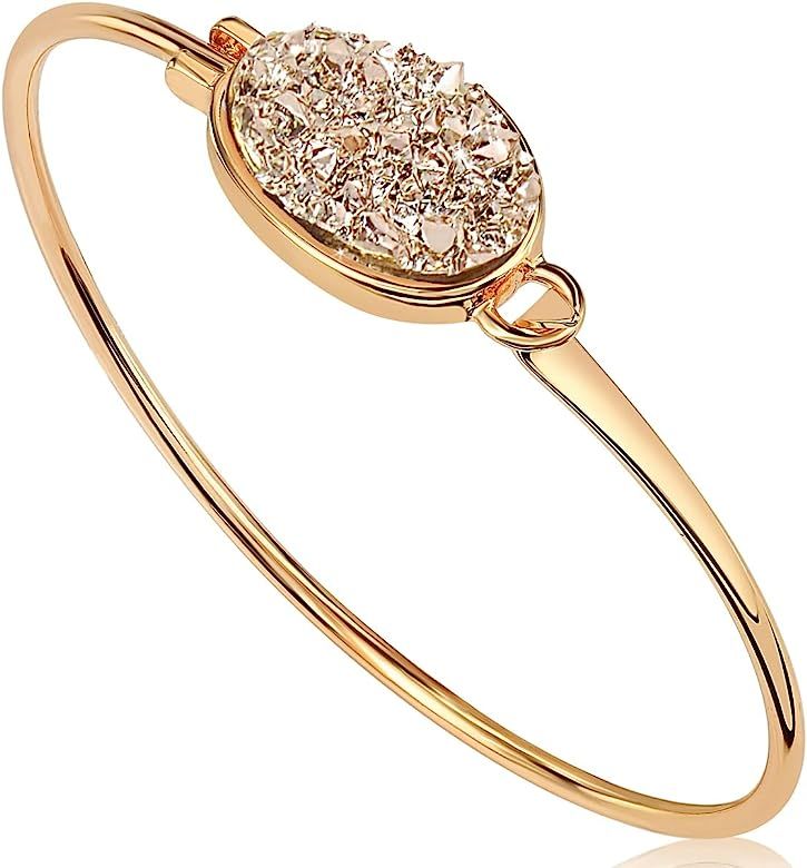 Humble Chic Simulated Druzy Cuff - Boho Glitter Stackable Simple Thin Wire Gold-Tone Bangle Bracelet | Amazon (US)