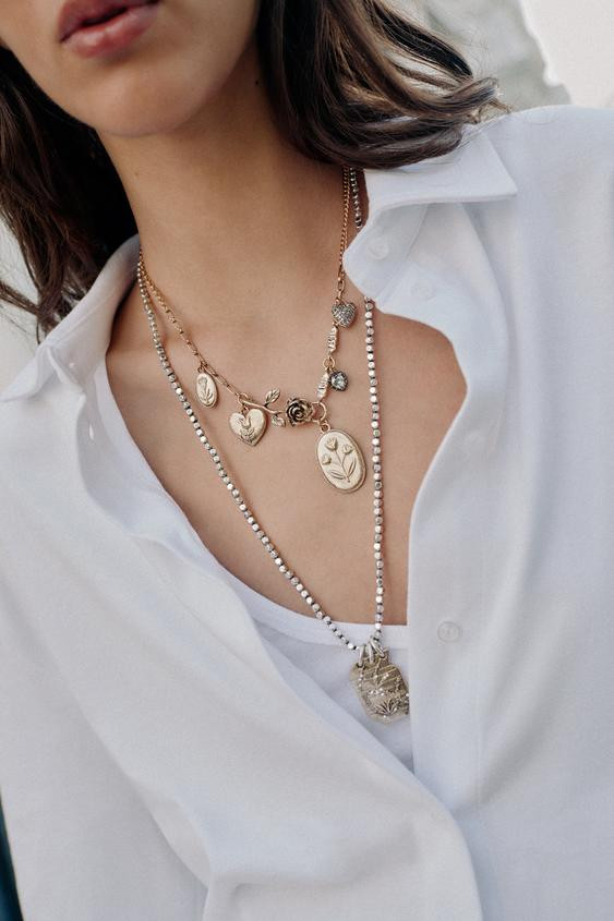 Zara - Pack Of 2 Mixed Charm And Medallion Necklaces - Gold / Silver - M - Woman | Zara US