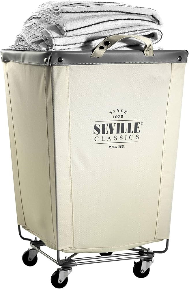 Seville Classics Large Commercial Heavy Duty Rolling Steel Frame Laundry Hamper Canvas Cart Bin, ... | Amazon (US)