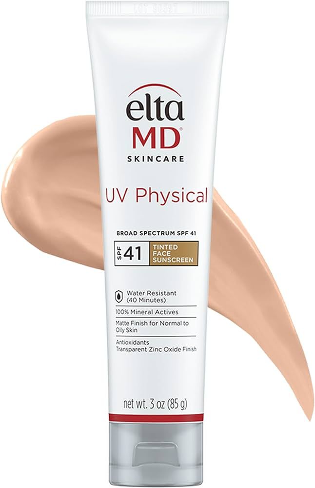 EltaMD UV Physical Tinted Sunscreen for Face, SPF 41 Tinted Sunscreen, 100% Mineral Active Sunscr... | Amazon (US)