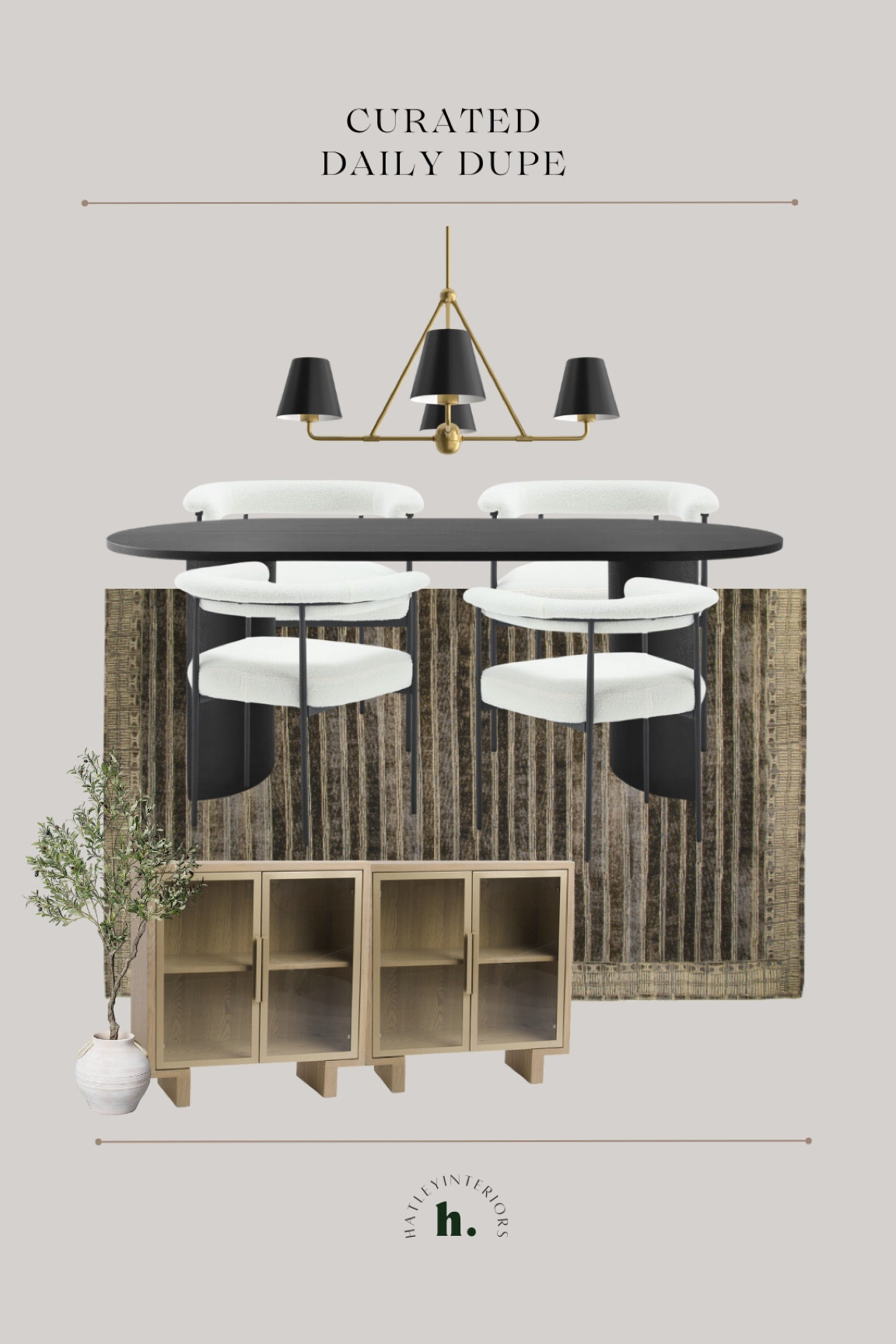 how i’d style today’s designer dupe!

crate & barrel panos black acacia dining table dupe, black oval dining table, dining room decor, dining room inspo, dining room mood board, curved back dining chairs, dining room sideboard, dining room cabinet, dining room rug, ruggable, washable rug, dining room chandelier 

#LTKsalealert #LTKhome