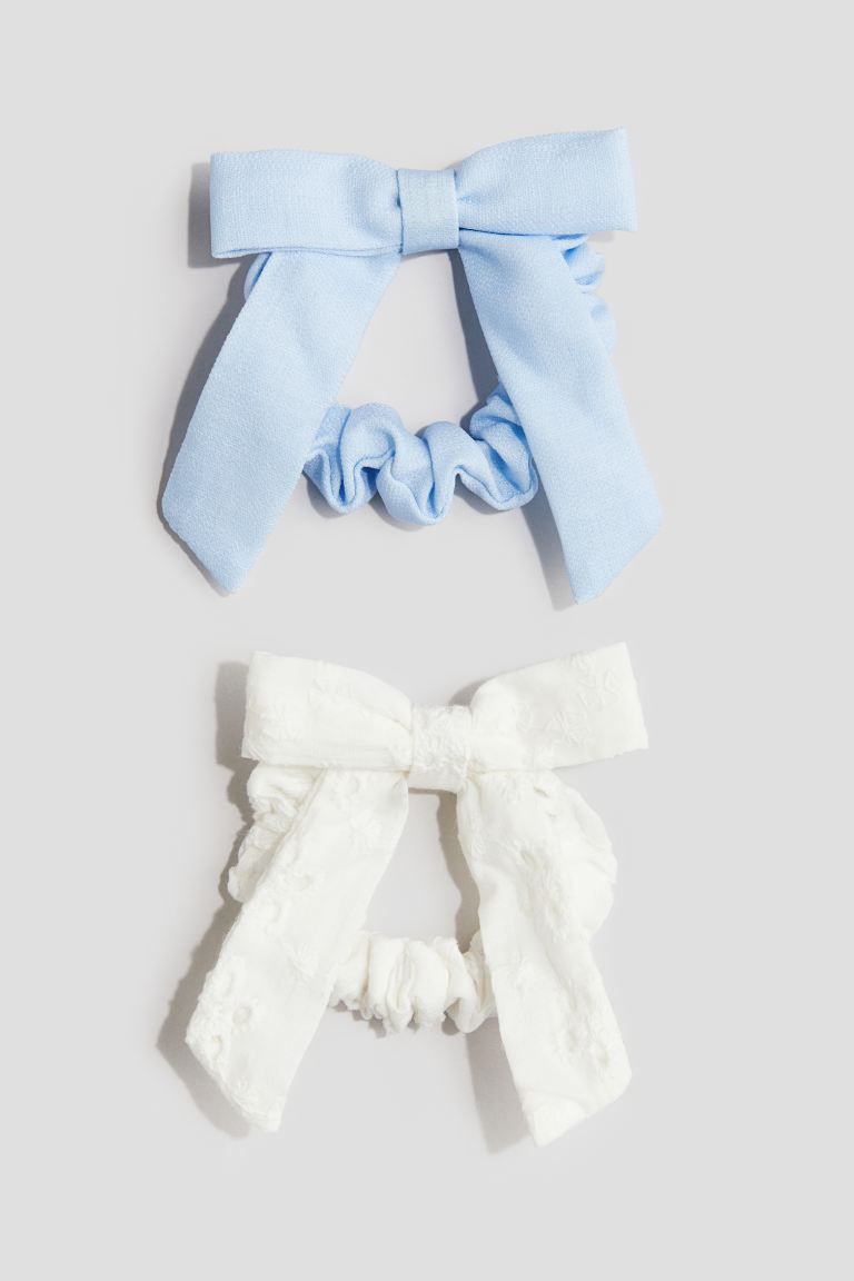 2-pack Bow-detail Scrunchies - Light blue/white - Kids | H&M US | H&M (US + CA)