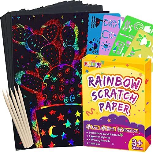 pigipigi Scratch Paper Art for Kids - 59 Pcs Magic Rainbow Scratch Paper Off Set Scratch Crafts A... | Amazon (US)
