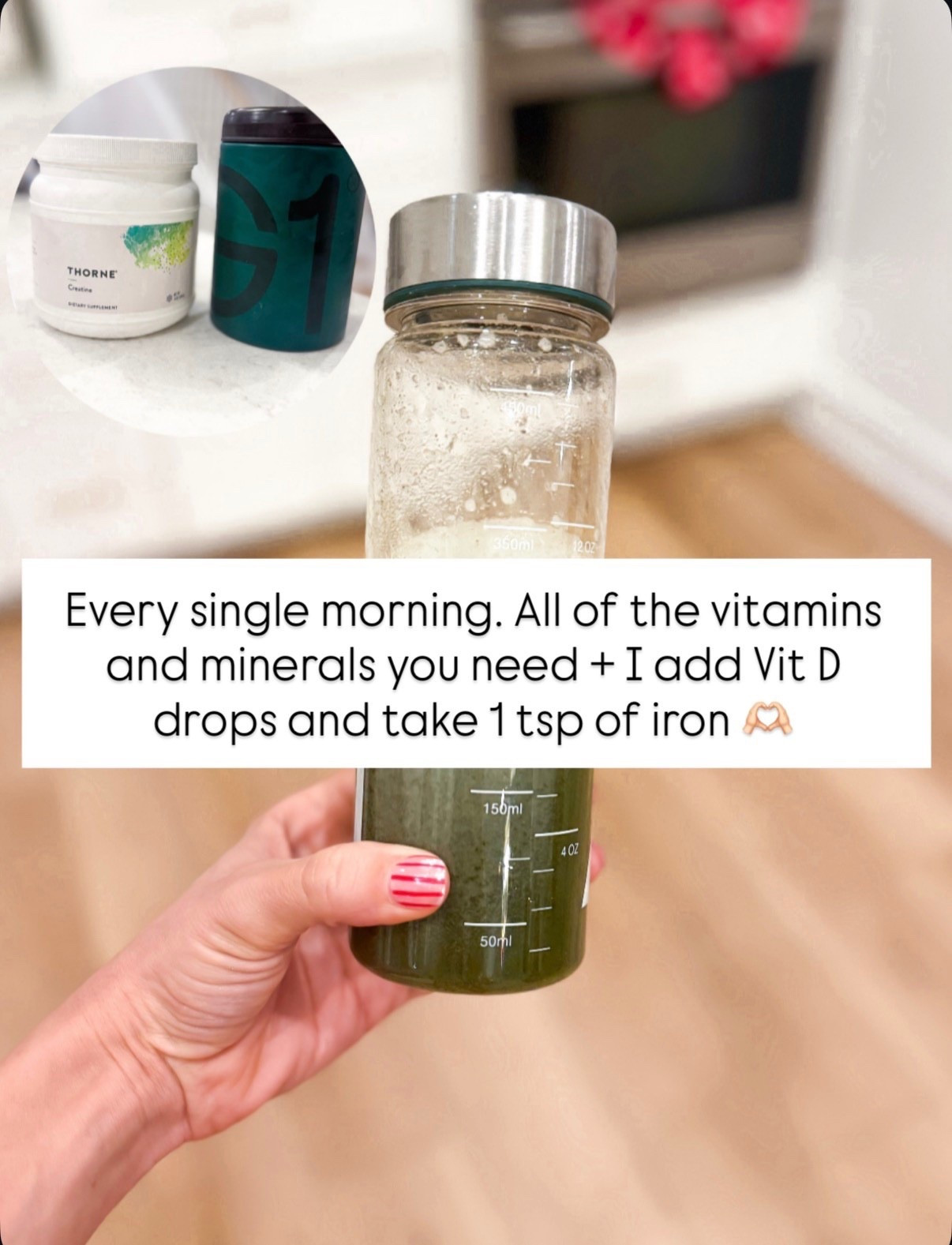 I mix two scoops of the creatine powder into my AG1 drink in the morning! I treat AG1 as my multivitamin. I also add 5 drops of vitamin D and take 1 tsp of iron. 


#LTKselfcare #LTKmomlife #LTKmorningroutine