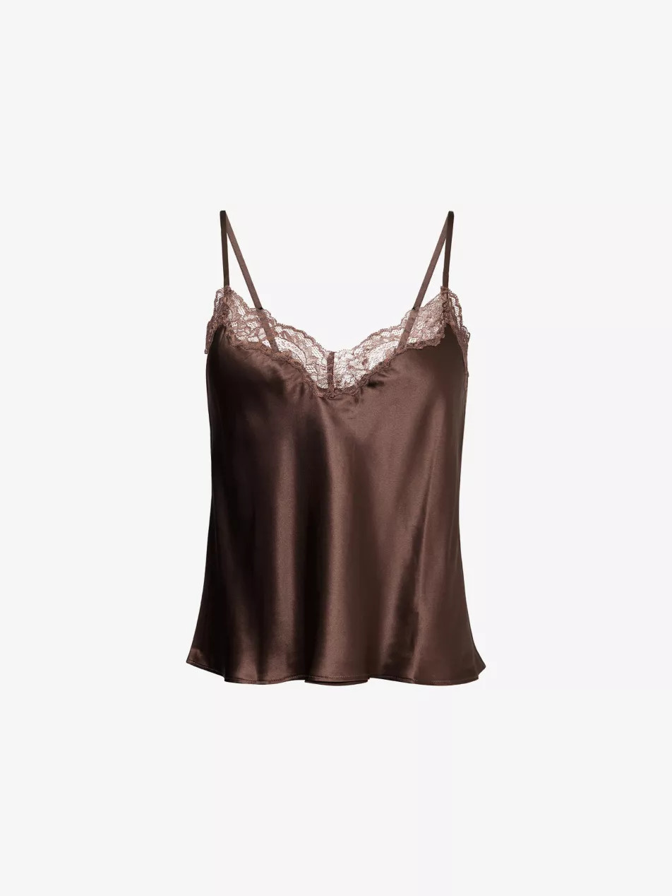 V-Neck Lace-Trim Silk Top | Selfridges