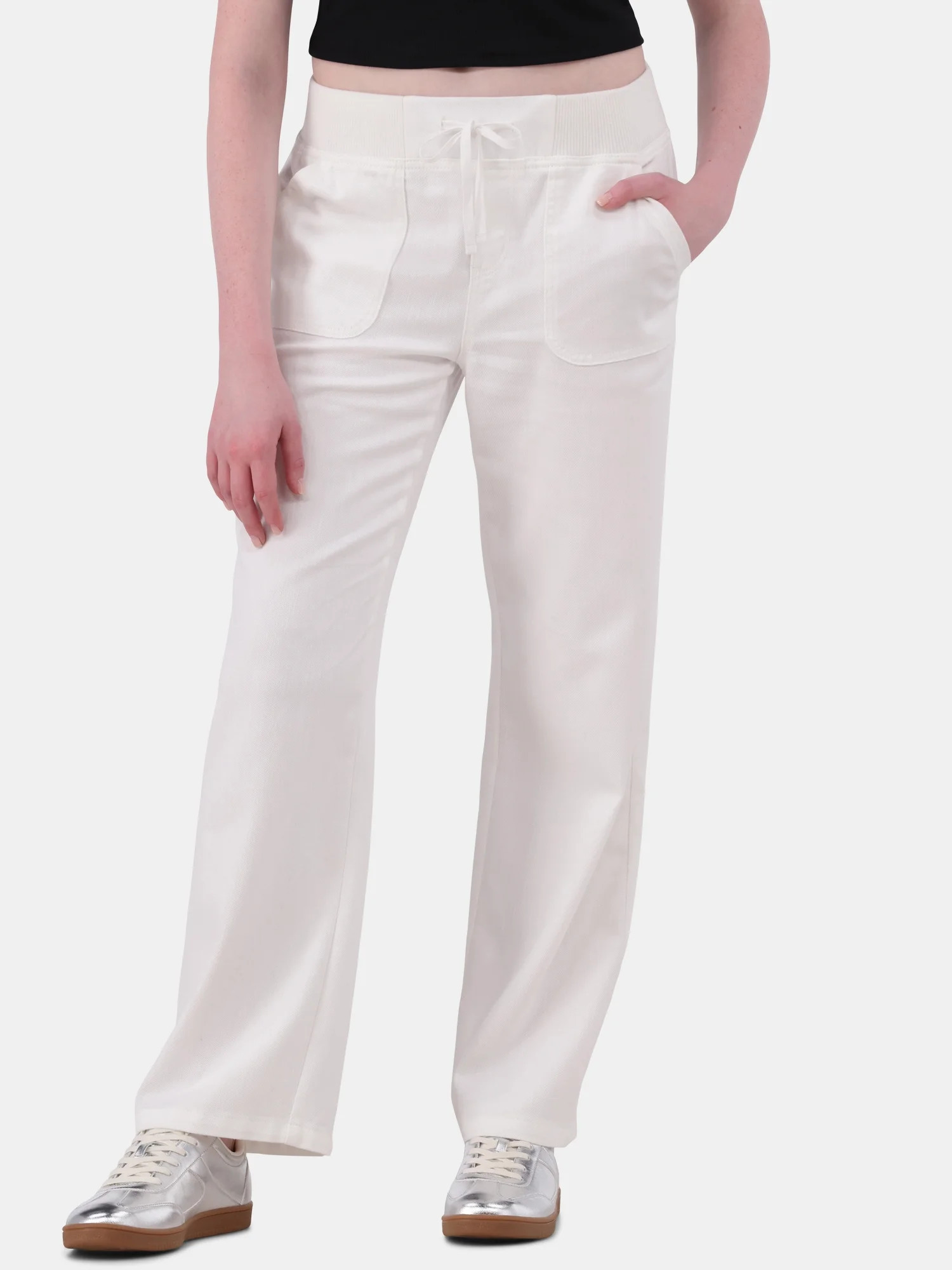 No Boundaries Rib-Waist Wide-Leg Drawstring Pants, 30.5” Inseam, Women's and Women's Plus | Walmart (US)