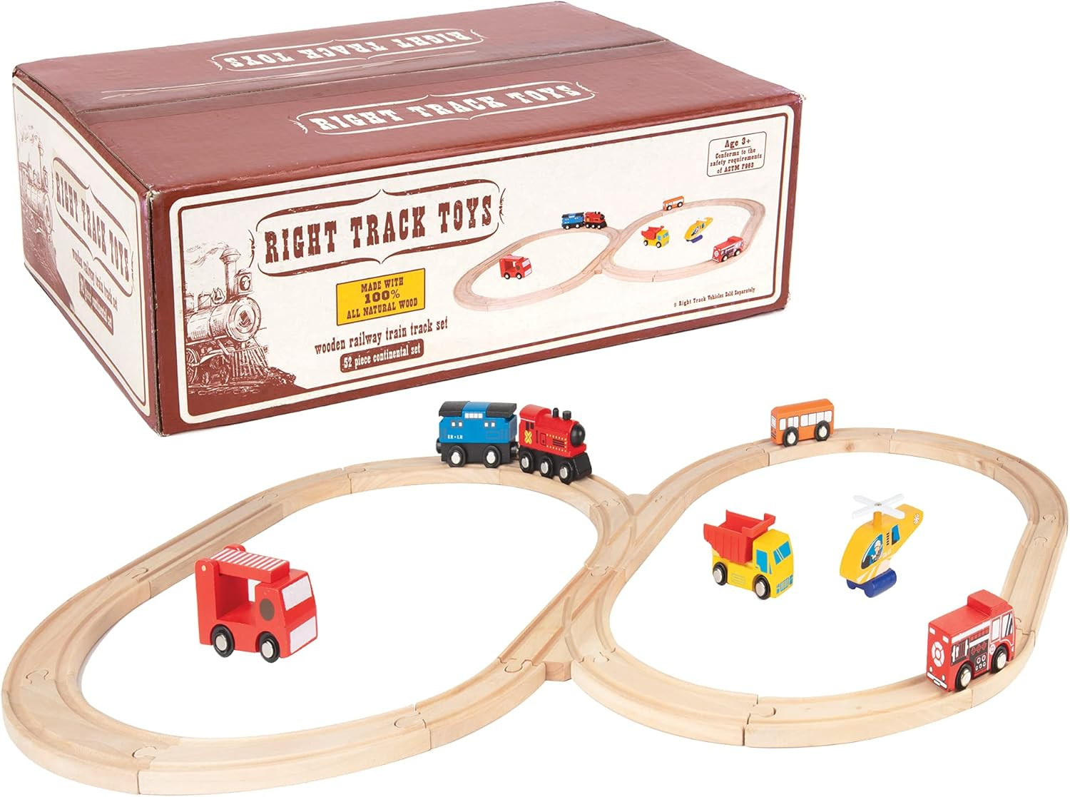 Wooden Train Track 52 Piece Set - 18 Feet Of Track Expansion And 5 Distinct Pieces - 100% Compati... | Amazon (US)