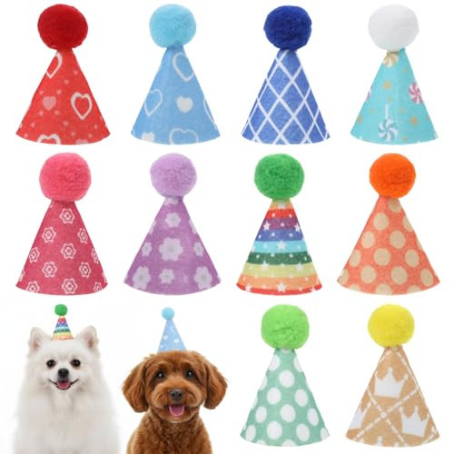 10pcs Colorful Mini Party Hats, Cute Dog Party Hats with Pom Poms for Kittens Rabbits Dogs and Stuffed Animals, Adjustable Cone Hat for Birthdays and Celebrations | Amazon (US)