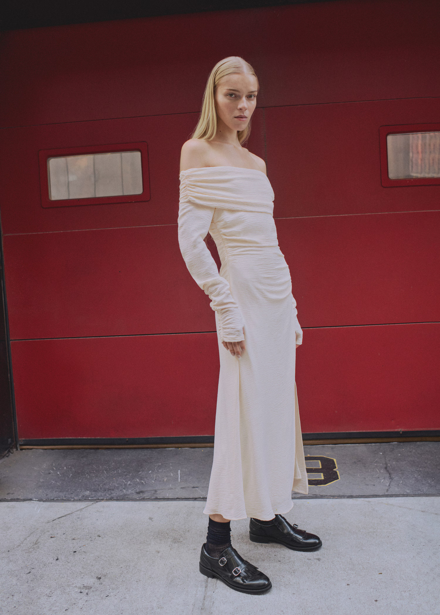 Off-the-shoulder draped dress - Women | MANGO USA | Mango (US/MX/AU)