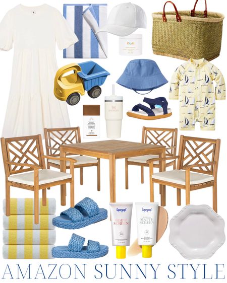 Sunny style | poolside | outdoor furniture | table and chairs | towels | swimsuit | shoes | dress | hat | truck | glowscreen | supergoop | sunscreen | Stanley cup | bronzing drops | ouai

#LTKhome