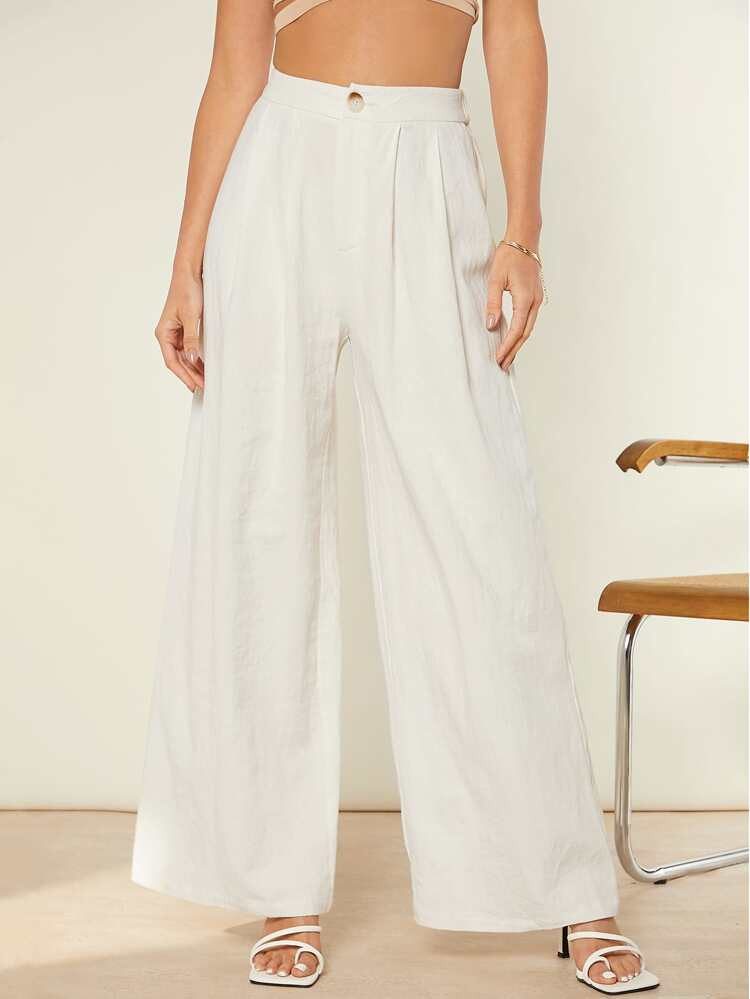 SHEIN Fold Pleated Wide Leg Pants | SHEIN