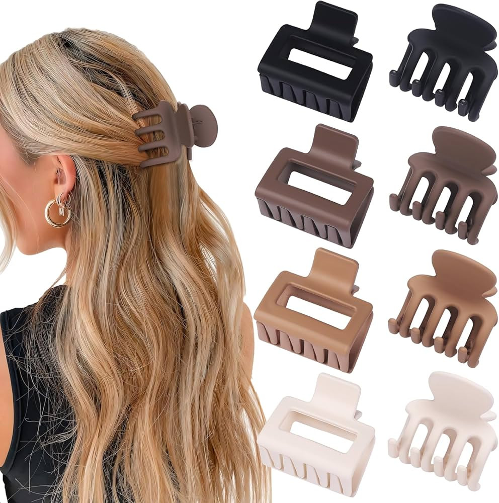 Medium Hair Clips Combination 2 Styles Small Claw Clips for Thin Hair 8 Pcs Matte Non-slip Rectan... | Amazon (US)