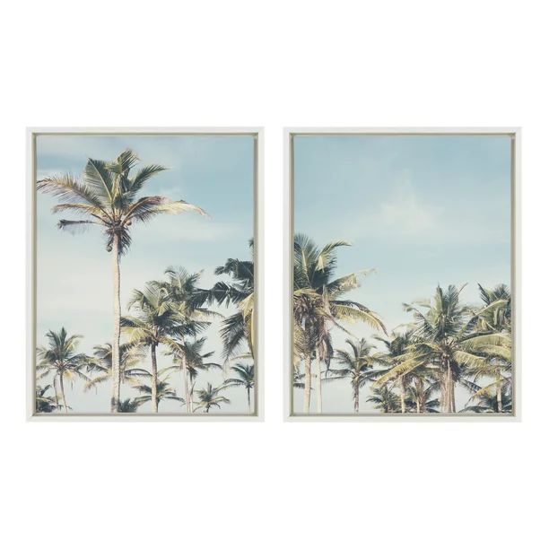 Kate and Laurel Sylvie Coastal Coconut Palm Tree Beach Framed Canvas Wall Art Set by The Creative... | Walmart (US)