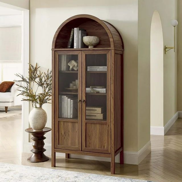 Modway Tessa Wood Tall Storage Display Cabinet with Rounded Arched Top in Walnut | Walmart (US)