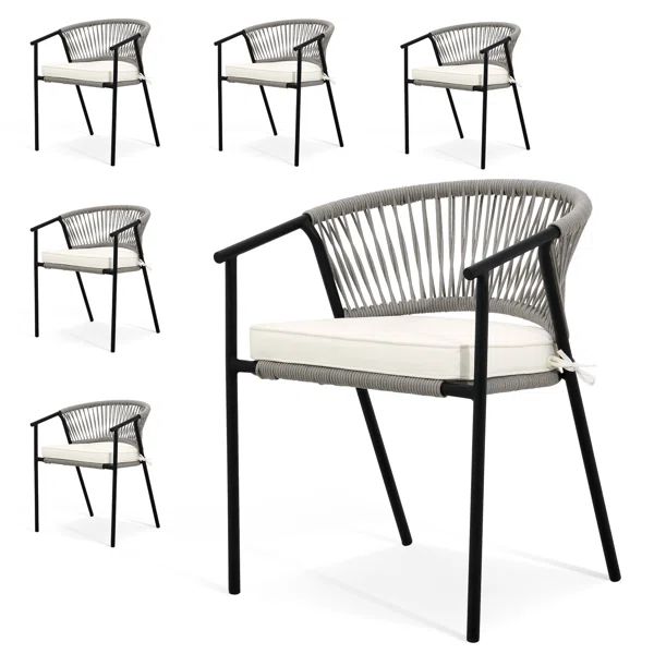 Adila Outdoor Stacking Dining Armchair with Cushion (Set of 6) | Wayfair North America