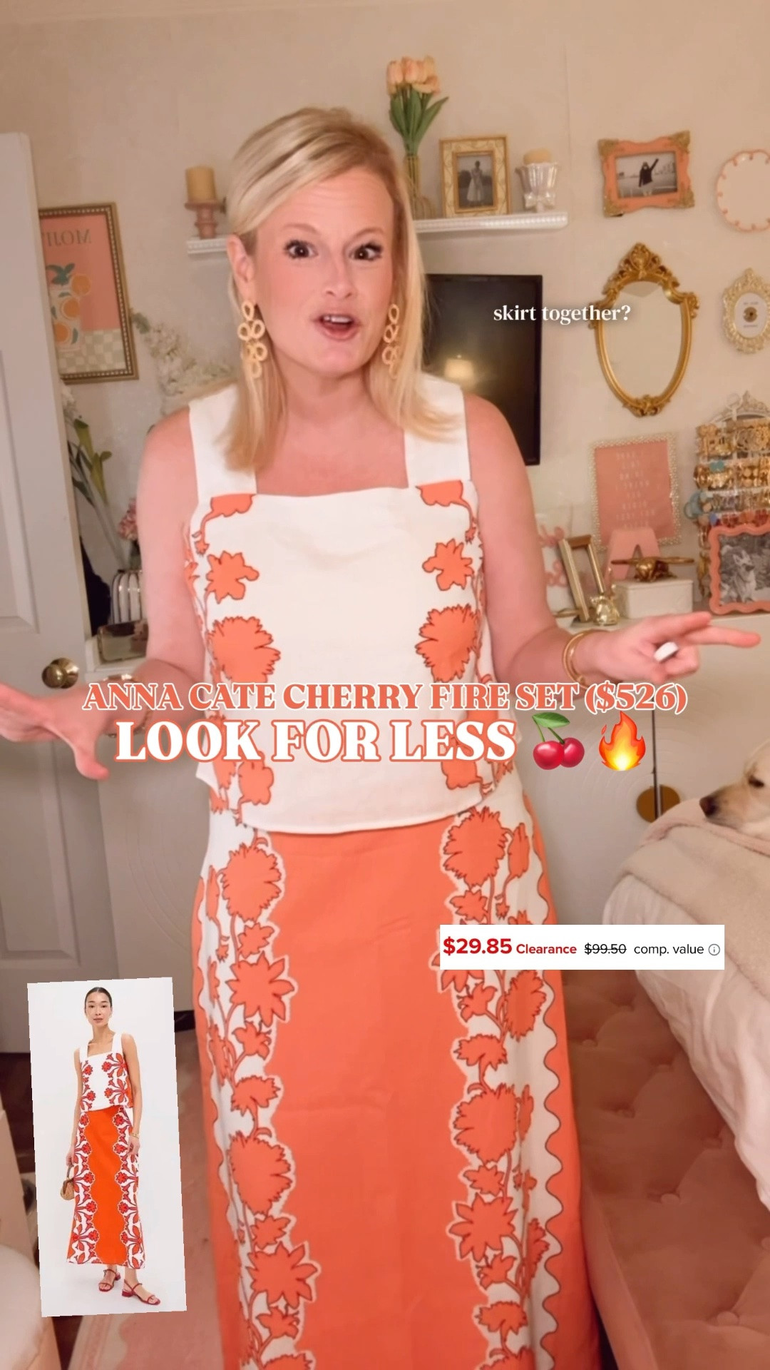 Anna Cate Cherry Fire set look for less | matching skirt set | linen resort outfit | Belk set | designer look for less

This Crown & Ivy set is giving the $526 Anna Cate Cherry Fire set look for about 10% of the price, and the print is so good.

The square neck tank, cropped fit, coral floral border print, coordinating midi skirt, flowing silhouette, and linen lyocell fabric make it look like such an elevated summer set. It has that polished designer resort feel women love for vacation outfits, summer events, and warm weather plans, but at a much better price point.

I’m in a medium in both the top and skirt. They are sold separately, which makes this even better because you can wear them together as a matching set or mix and match each piece.

The top works with white jeans, denim shorts, linen pants, tailored shorts, or a simple skirt. The midi skirt works with a white tank, button down, fitted tee, sandals, raffia bag, or the matching top for the full outfit moment.

This is such a strong set for resort dinners, beach vacations, brunch, church, bridal showers, baby showers, graduation parties, garden parties, summer parties, country club events, coastal weekends, girls trips, and vacation photos when you want one outfit that looks expensive immediately.

If you love Anna Cate, designer looks for less, matching skirt sets, linen sets, coral floral outfits, resort wear, vacation outfits, and polished summer style, this is one of the best Belk finds to check.

Anna Cate Cherry Fire set look for less, Anna Cate look for less, Crown and Ivy set, Belk set, matching skirt set, two piece skirt set, linen skirt set, coral floral set, square neck tank, cropped tank, linen midi skirt, resort outfit, vacation outfit, summer outfit, bridal shower outfit, baby shower outfit, designer look for less

#LTKFindsUnder50 #LTKFindsUnder100 #PreppyStyle #WeddingGuestOutfit #LookForLess #VacationOutfit #AnnaCate #SummerOutfits

#LTKWedding #LTKTravel #LTKSaleAlert