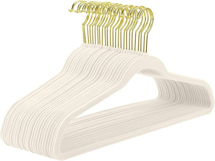 MIZGI Ivory Velvet Hangers 40 Pack,Premium Gold Clothes Hangers Non-Slip Felt Hangers,Sturdy Ivor... | Amazon (US)