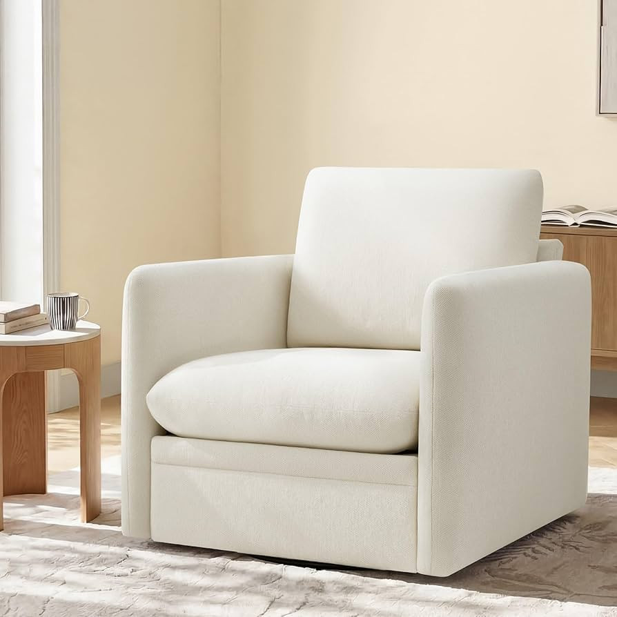 Amazon.com: 360\u00b0 Swivel Accent Chair,Upholstered Armchair with Deep Seat, Sturdy Metal Base for Living Room,Nursery,Bedroom,Linen : Home & Kitchen | Amazon (US)
