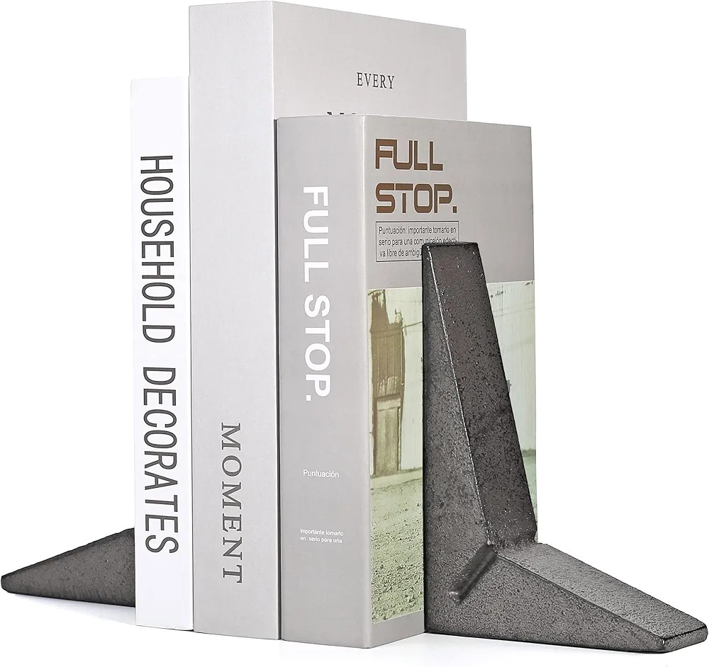 Ambipolar Cast Iron Bookends, Sharp Triangle Theme, Black Decorative Bookends for Home Decor, Off... | Amazon (US)