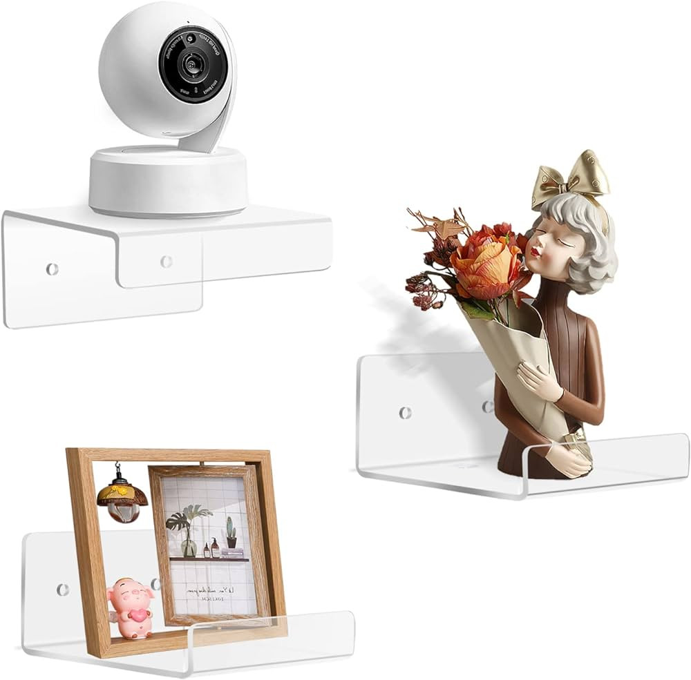 Douildhaiy 3 Pack Acrylic Small Floating Shelf for Wall Storage,4'' Clear Mini Adhesive Shelf for... | Amazon (US)