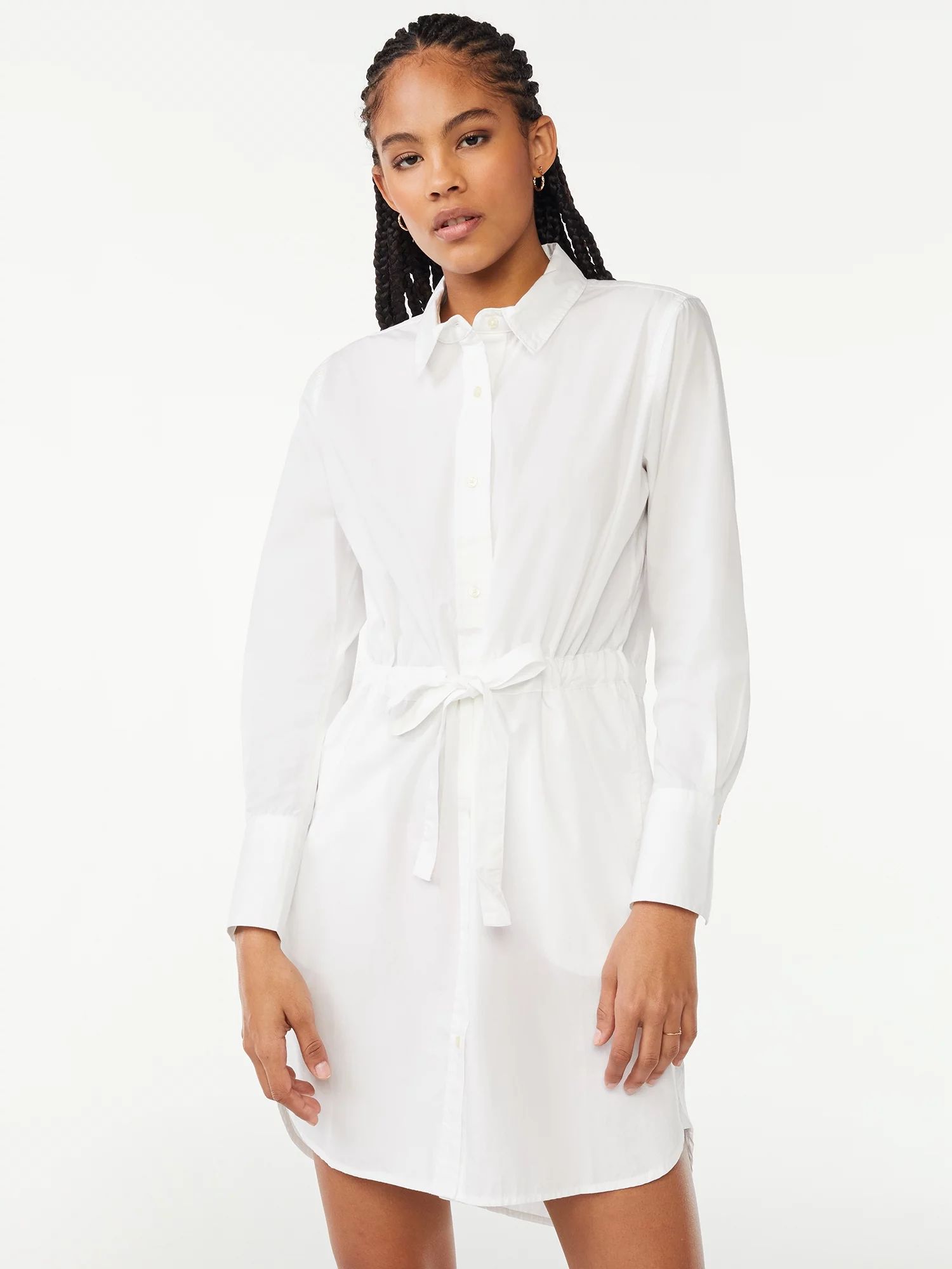 Free Assembly Women's Cinched Waist Mini Shirt Dress with Long Sleeves | Walmart (US)