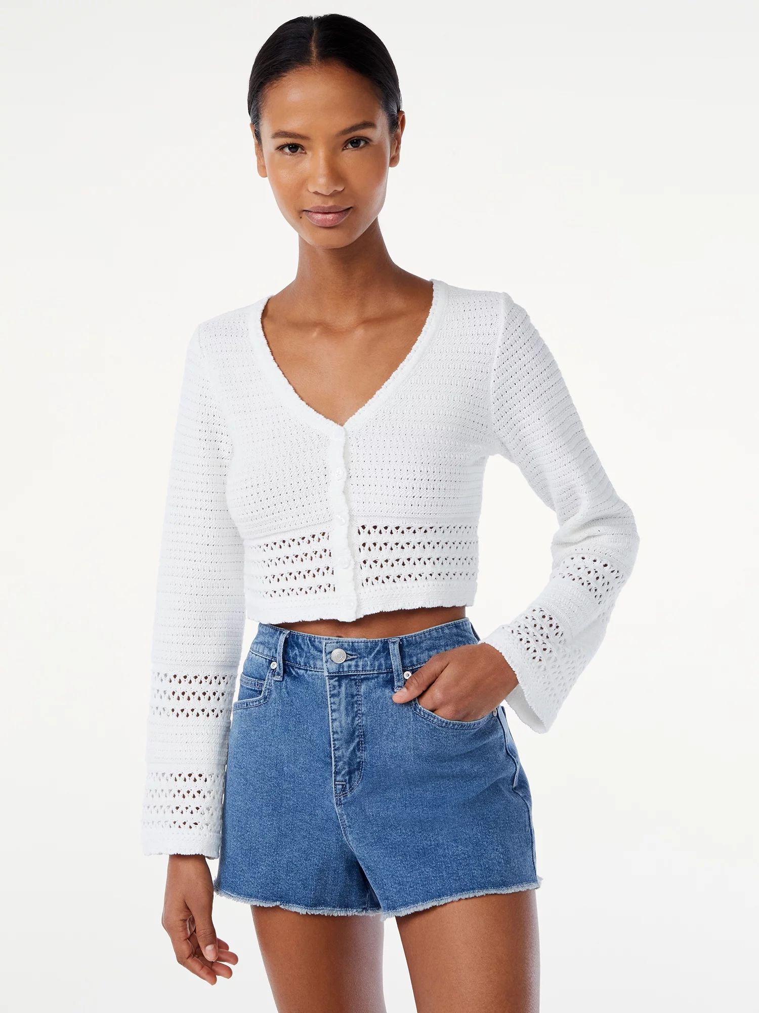 Scoop Women's Crochet Crop Sweater - Walmart.com | Walmart (US)