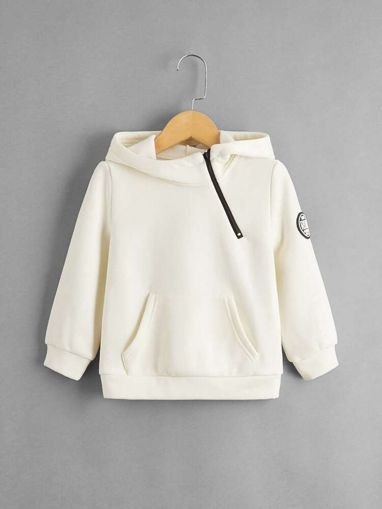 SHEIN Toddler Boys Patch Detail Half Zip Thermal Lined Hoodie | SHEIN