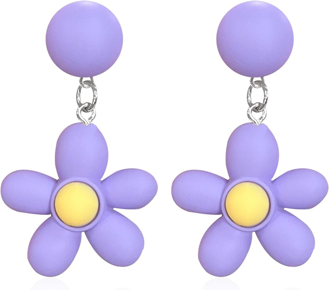 Resin Daisy Flower Stud Earrings Cute Dangle Little Sun Flower Drop Earring for Women Jewelry | Amazon (US)
