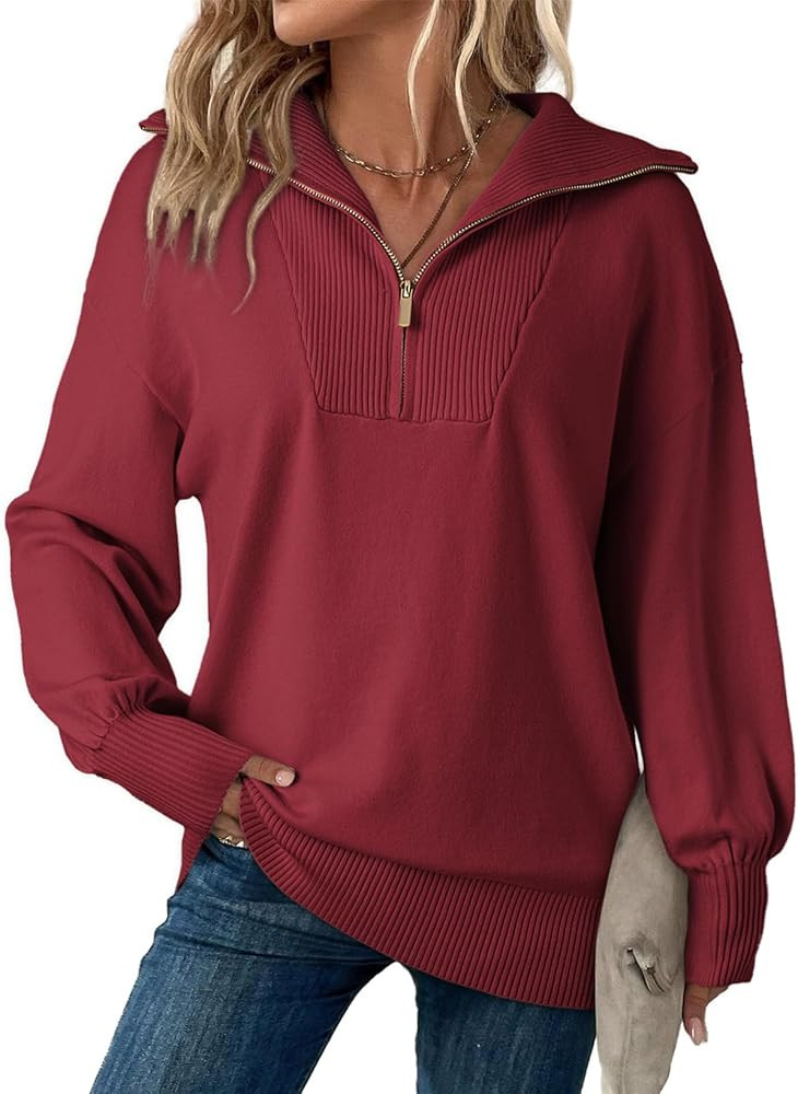 Dokotoo Womens Oversized Sweatshirt Long Sleeve 1/4 Zip Pullover Polo V-Neck Fall Sweaters for Wo... | Amazon (US)