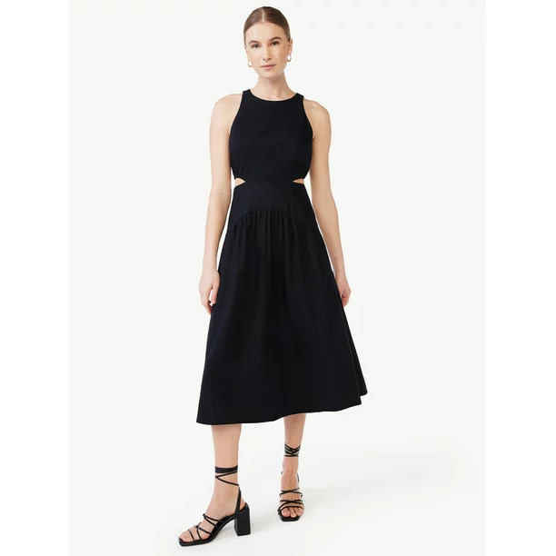 Scoop Women's Linen Cutout Midi Dress | Walmart (US)