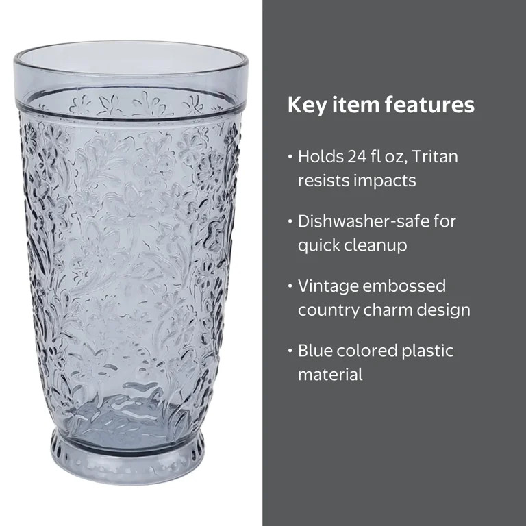 The Pioneer Woman Ditsy 24-Ounce Blue Embossed Tritan Tumbler | Walmart (US)