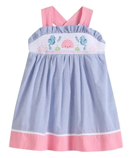 Blue & Pink Ocean Smocked Sleeveless Dress - Infant, Toddler & Girls | Zulily