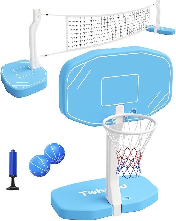 Pool Basketball Hoop & Pool Volleyball Net, 2 in 1 Pool Toys Pool Accessories Pool Games for Ingr... | Amazon (US)