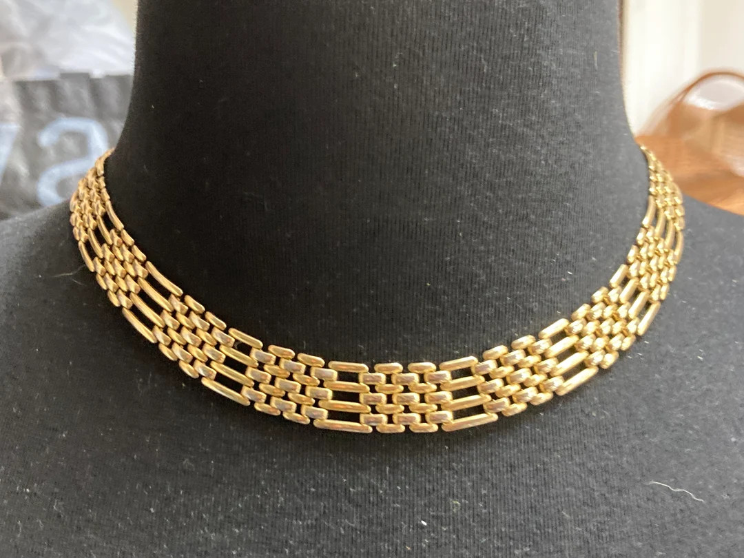 Retro 1980s Wide Panther Link Gold Plated Choker Necklace 42cm - Etsy | Etsy (US)