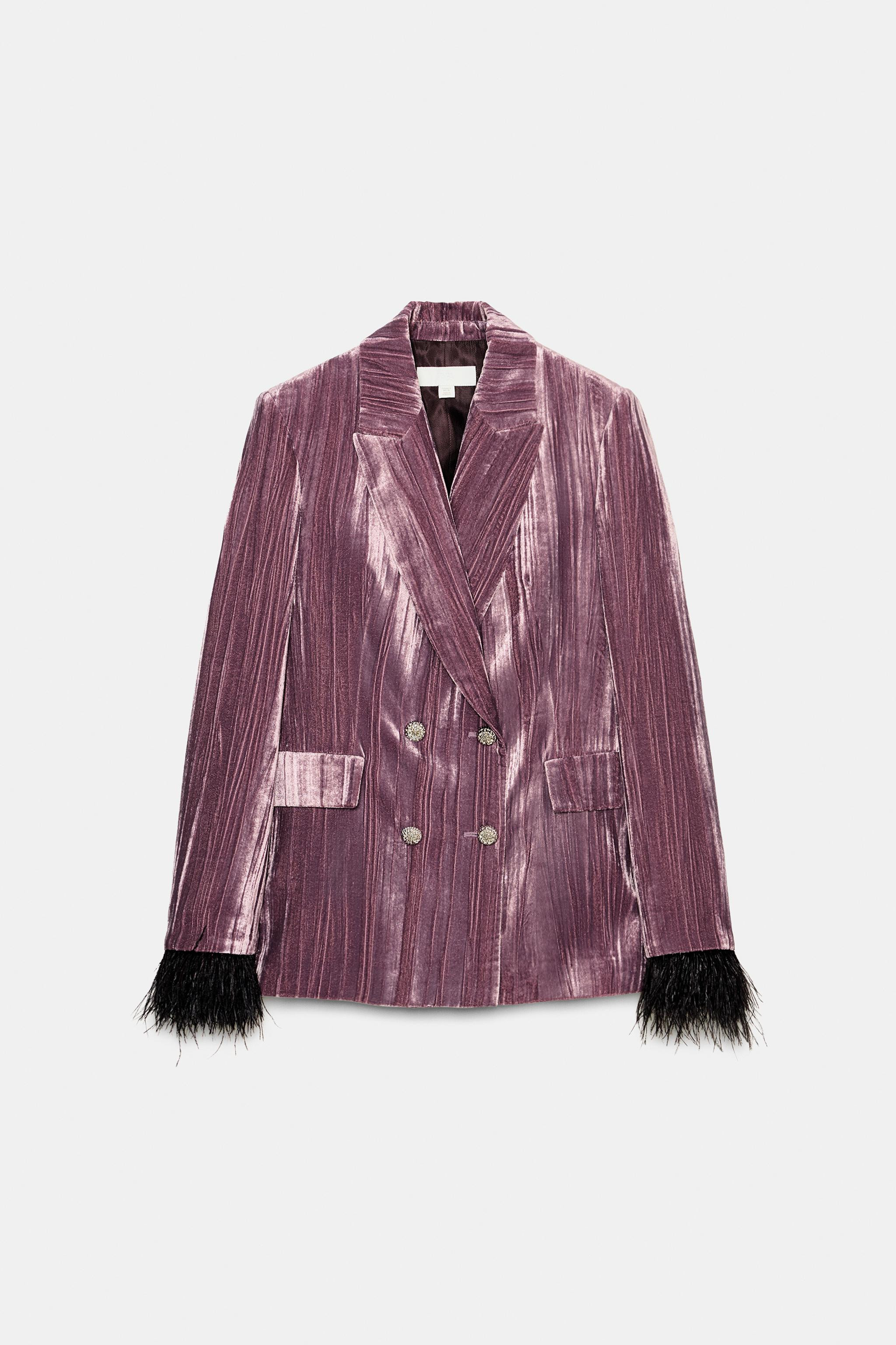DOUBLE BREASTED VELVET BLAZER WITH FEATHERS | Zara US