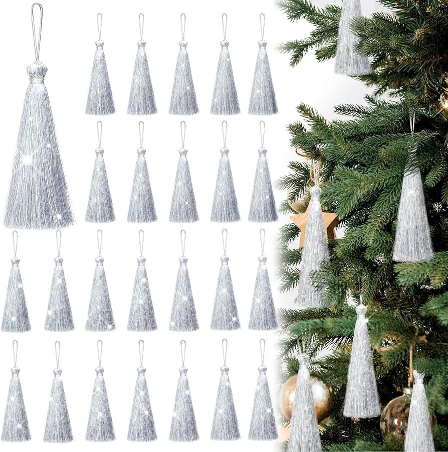 Norme 24 Pcs Christmas Tree Silver Tassels Pendants Flashing Elegant Tassel Ornaments Suitable fo... | Amazon (US)