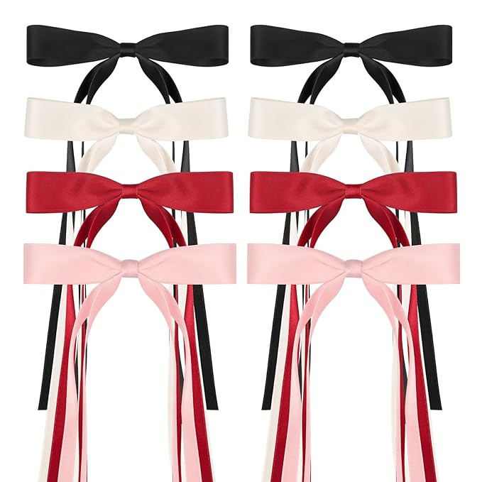 8 PCS Silky Satin Hair Bows with Tassel for Women Grils, Tassel Ribbon Bowknot Hair Clips for Pon... | Amazon (US)